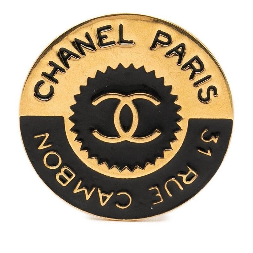 Chanel CC Logo 31 RUE CAMBON PARIS Brooch Gold Black Plated